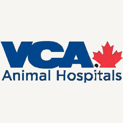 Logo of VCA Animal Hospitals with a red maple leaf on a black background